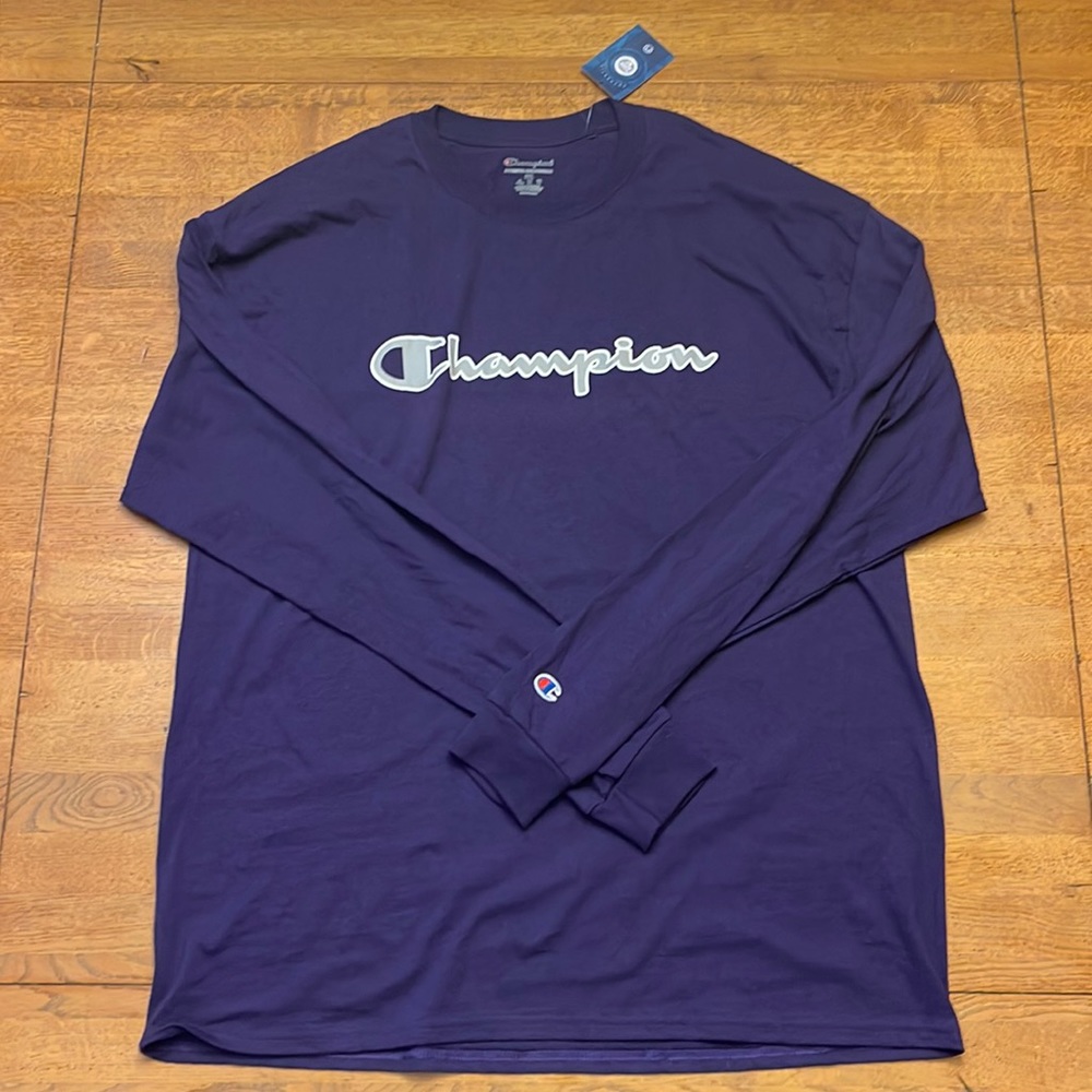 2XL Long Sleeved Purple Tee - 100% Cotton - Champion